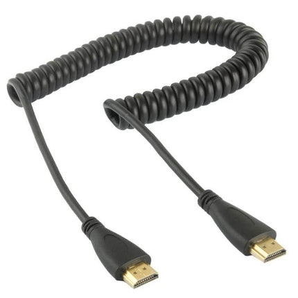 Gold Plated Coiled HDMI Cable for Reliable Device Connections - black coiled HDMI cable with gold-plated connectors, compact tangle-free design, extends from 60cm to 2m