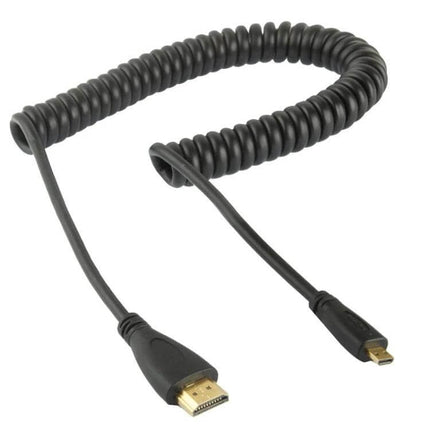 Coiled Micro HDMI to HDMI Cable with Gold Plating, 60cm Extendable - black coiled cable with gold-plated Micro HDMI and HDMI connectors