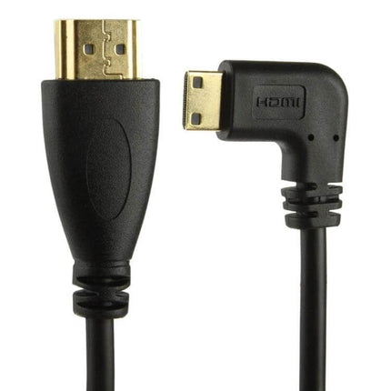 Coiled Mini HDMI to HDMI Cable with Gold Plating and Extendable Length showing straight HDMI and right-angle mini HDMI connectors