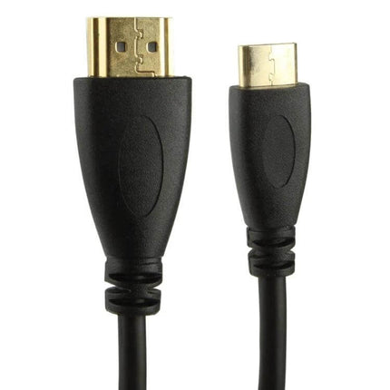 Gold Plated Coiled Mini HDMI to HDMI Cable for Portable Use, gold-plated mini HDMI and HDMI connectors on black cable