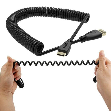 Gold Plated Coiled Mini HDMI to HDMI Cable for Portable Use - compact tangle-free coiled cable with gold-plated connectors for travel and presentations