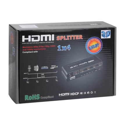 HDMI Splitter for Distributing Video to Multiple Displays with EU Plug - 1x4 HDMI box for sharing DVD or set-top box to several TVs