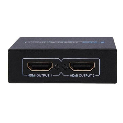 1x2 Mini HDMI Splitter for Distributing Video to Multiple Displays - compact black HDMI splitter with two HDMI output ports