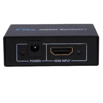 1x2 Mini HDMI Splitter for Distributing Video to Multiple Displays - front view showing HDMI input and power port