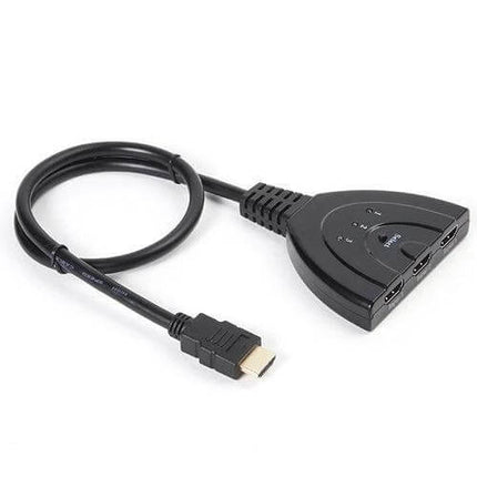 Compact 3-in-1 HDMI Switch for Easy Multi-Device Connection - compact black HDMI switch with three inputs and one output cable