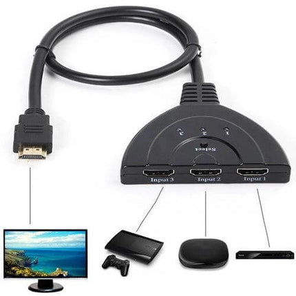 Compact 3-in-1 HDMI Switch for Easy Multi-Device Connection - compact HDMI switch connects three devices to one display, easy source switching