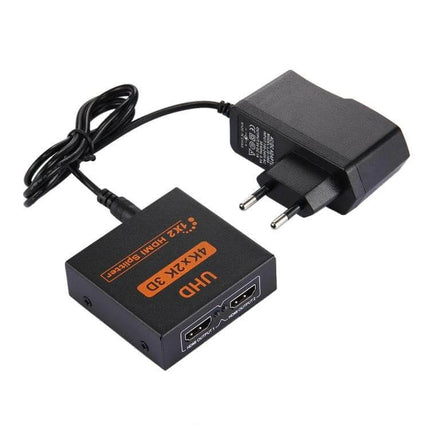 Practical HDMI Splitter for Sharing Video to Two Displays - compact 1x2 HDMI splitter with power adapter for duplicating HDMI signal to two screens