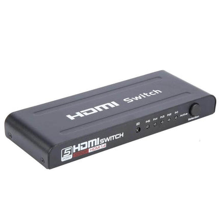 5-Port HDMI Switch for Connecting Multiple Devices with Remote slim black HDMI switch with front buttons and remote control functionality