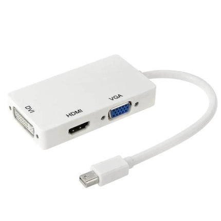 Mini DisplayPort to HDMI, VGA, and DVI Adapter Cable for Displays - white 3-in-1 adapter for MacBook to HDMI TV, VGA projector, or DVI monitor