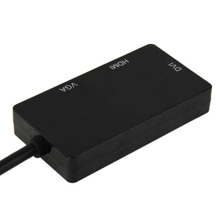 Mini DisplayPort to HDMI, VGA, and DVI Adapter Cable for Displays — black multi-output adapter for MacBook presentations and connecting to TV, projector, monitor