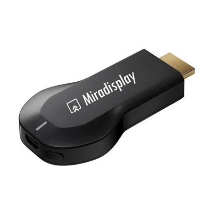 Miradisplay Wireless HDMI Dongle for Screen Mirroring on TV — compact black HDMI dongle with Miradisplay logo for streaming phone or laptop to TV