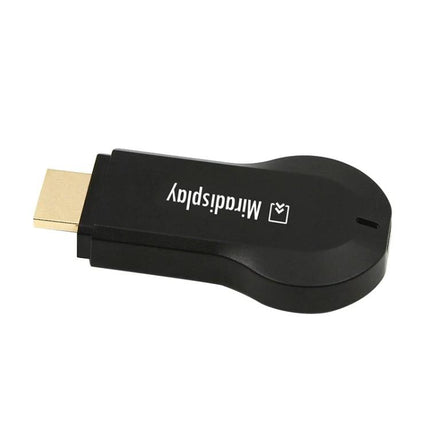 Miradisplay Wireless HDMI Dongle for Screen Mirroring on TV black HDMI dongle shown angled on white background