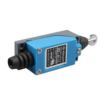 Mini Limit Switch with Roller Plunger for Automation Control — compact blue roller-plunger limit switch for precise conveyor and robotic position detection