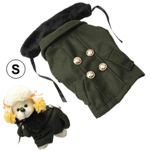 Woolen Dog Coat For Keeping Pets Warm On Daily Walks green double-breasted wool coat with faux fur collar for small dogs