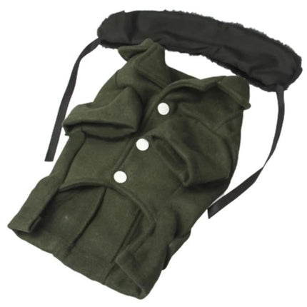 Woolen Dog Coat For Keeping Pets Warm On Daily Walks - green wool dog coat with buttons and removable hood for chilly weather