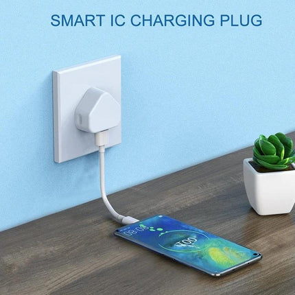 USB Charger That Fits Seamlessly Into Daily Routines - compact smart IC charging plug powering a phone on a desk, slips into bag or pocket