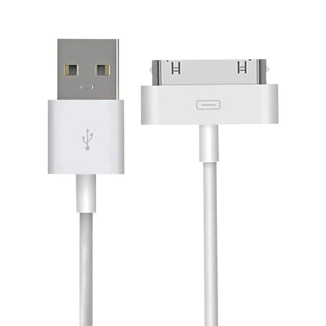 Cable for Everyday iPhone Charging and Syncing at Home — white 30‑pin charging and sync cable for older iPhone/iPad, USB to 30‑pin, long reach for couch or desk use
