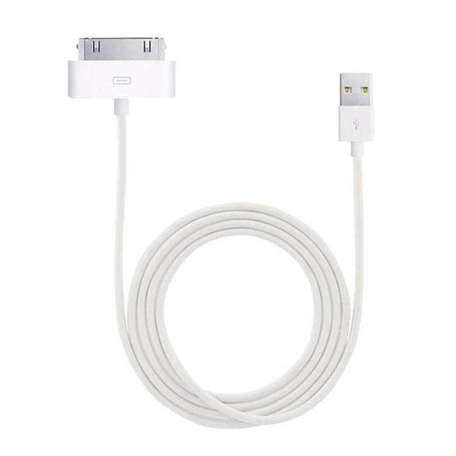 USB Cable for Everyday iPhone and iPad Charging at Home - white flexible 30-pin to USB cable coiled for reliable home charging