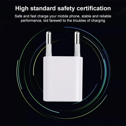 Compact USB Charger for Travel and Everyday Essentials white two-pin wall plug shown with safety certification text