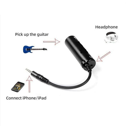 Guitar Adapter for iPhone and iPad Daily Music Practice — compact 1/4" to 3.5mm adapter connecting guitar to iPhone/iPad for headphones or speakers