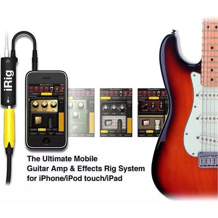 Guitar Adapter for iPhone and iPad Daily Music Practice connected to electric guitar with headphone and amp apps
