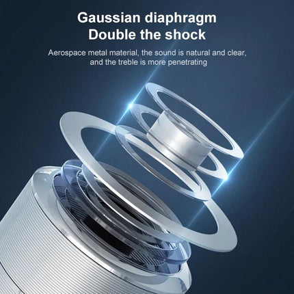 Compact Portable Bluetooth Speaker For Home Desk Kitchen Travel showing exploded view of Gaussian diaphragm speaker components