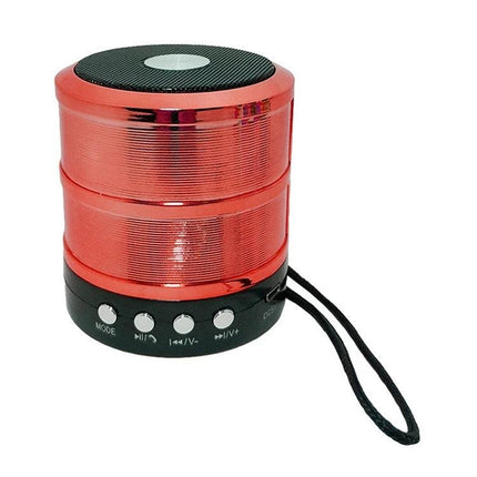 Compact Portable Bluetooth Speaker For Home Desk Kitchen Travel small red metal speaker with buttons wrist strap