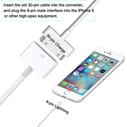 Essential Adapter for Using Old Phone Accessories in Everyday Situations - 30-pin to 8-pin converter connecting old cables to newer iPhone for travel and home use