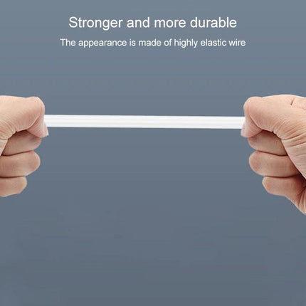 Essential Adapter for Using Old Phone Accessories in Everyday Situations - hands stretching a durable white cable to show strength and elasticity