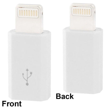 Essential Adapter for Everyday iPhone and iPad Charging - white USB to 8‑pin adapter showing front and back for charging and data sync