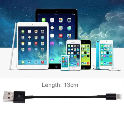 Compact USB Cable for Everyday Device Charging and Syncing — 13cm short USB-to-Lightning cable for phones and tablets, portable for travel and commuting