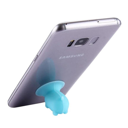 Pig Shaped Suction Cup Phone Holder for Car and Desk Use - blue pig phone stand on back of Samsung smartphone with strong suction base