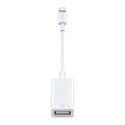 Handy USB OTG Adapter for iPad Connectivity in Daily Use — white lightning OTG adapter connecting iPad to USB keyboard or camera