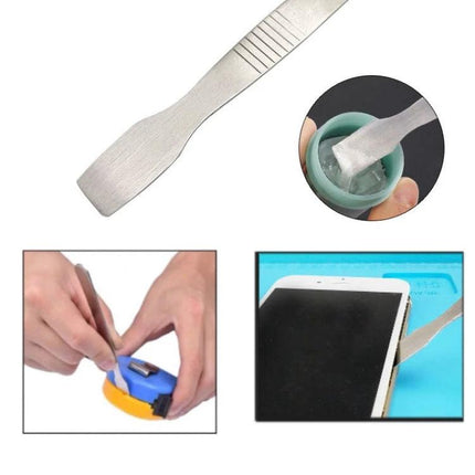 Metal Spudger Tool for Safe Phone Repair and Disassembly - stainless pry tool shown opening smartphone and loosening adhesive