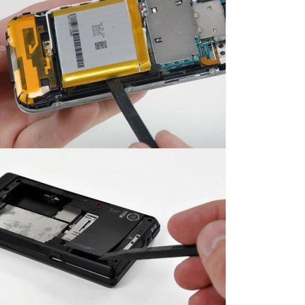 Plastic Spudger Pry Tool for Electronics Disassembly and Repair being used to open a smartphone and remove internal components