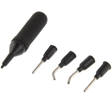 Vacuum Suction Pen for Anti-Static Component Handling with foam grip and five interchangeable metal tips for picking small electronic parts