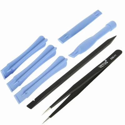 22-in-1 Screwdriver Tool Set for Laptop and Phone Repair showing plastic pry tools and precision tweezers for electronics repair