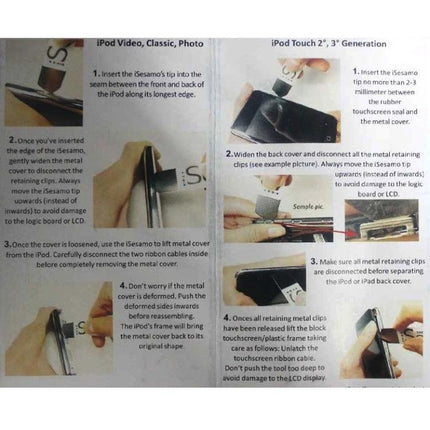 Thin Pry Blade Tool for Opening Smartphone and Tablet Casings - slim metal pry blade used to gently open iPhone and tablet housings for repairs