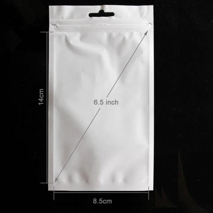 Pack of 500 Resealable Ziplock Bags for Smartphone Cases - white resealable pouch with hang hole, 8.5x14cm, protects phone cases from dust and moisture