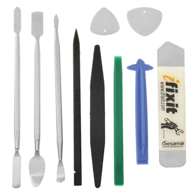 Professional 10-Piece Tool Set for Mobile Device Disassembly showing pry tools, spudgers, picks and openers for smartphone and tablet repair