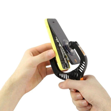 Jakemy Universal Mobile Screen Repair Tool for Smartphones being used with suction handle to open a smartphone safely