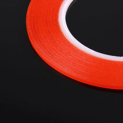 Double Sided Adhesive Tape for Phone Screen Repair, 3mm Width - red narrow roll on black background, precision 25m length for DIY and technicians