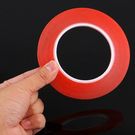 Double Sided Adhesive Tape for Mobile Phone Screen Repair, 5mm Width - clear acrylic 25m roll held in hand for precise phone screen repairs