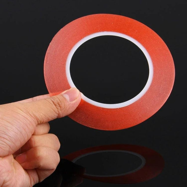 1mm Width Double-Sided Adhesive Tape for Mobile Screen Repair held in hand showing thin red roll for precise phone screen and LCD panel bonding