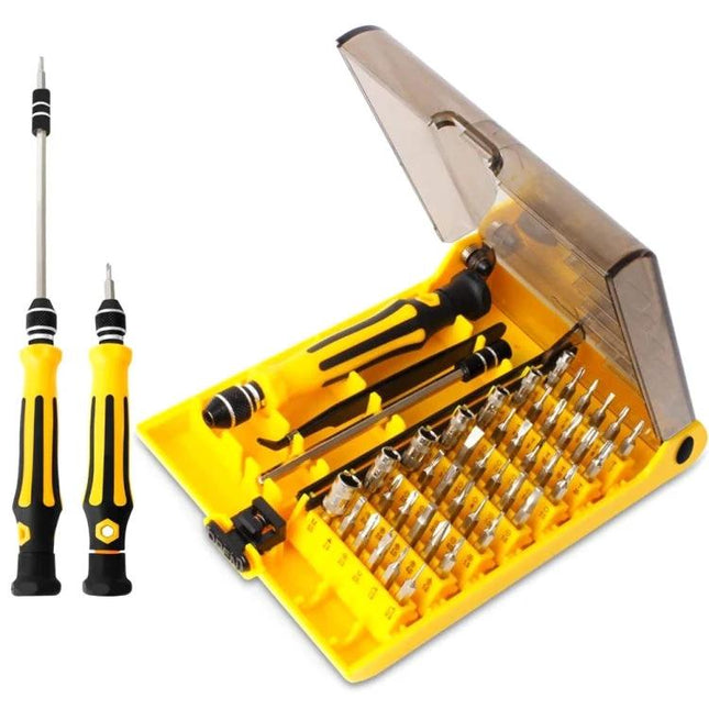 45-in-1 Screwdriver Repair Tool Set for Electronics Maintenance - yellow precision screwdriver kit with 45 bits and magnetic handle