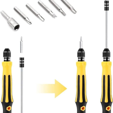 45-in-1 Screwdriver Repair Tool Set for Electronics Maintenance - yellow black ergonomic handle with multiple bits and extendable shaft