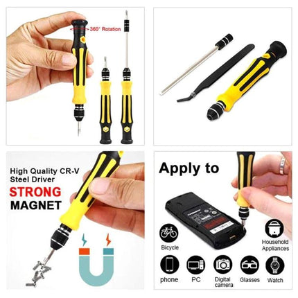 45-in-1 Screwdriver Repair Tool Set for Electronics Maintenance compact yellow-black precision kit with magnetic bits and tweezers for phones laptops cameras