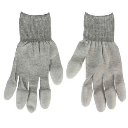 Universal Size Anti-Static Gloves for Electronic Repair in Grey - pair of grey non-slip ESD gloves for circuit board and mobile phone handling