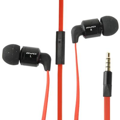 Awei Wired 3.5mm Headset For Commuting And Desk Calls compact red noodle cable in-ear headset with inline mic and controls