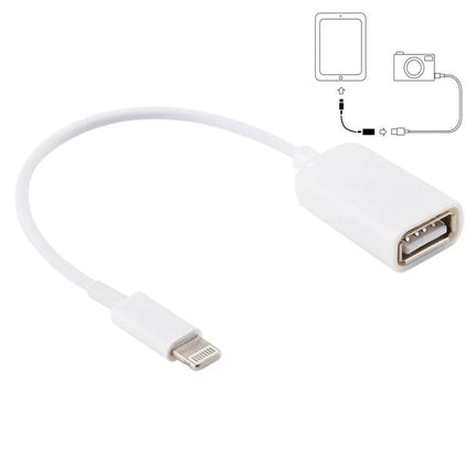 Handy Cable for Connecting Devices to iPhone in Daily Use - white Lightning to USB OTG adapter for camera and keyboard, supports iOS 8.0/7.0